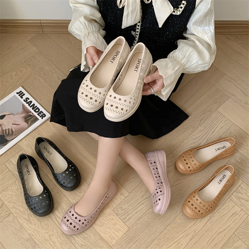 Charming Shark New Summer Hollow Shoes Fashionable Solid Color Shallow Hole Shoes Casual Outer Wear Flat Peas Women's Shoes Charming Shark New Summer Hollow Shoes Fashionable Solid Color Shallow Hole Shoes Casual Outer Wear Flat Peas Women's Shoes