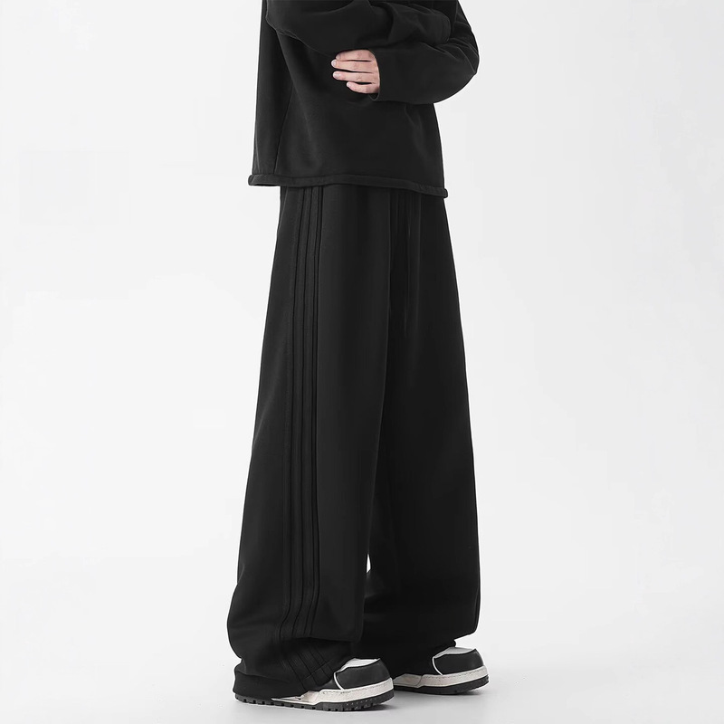 2025 New American-Style Autumn and Winter Casual Men's Sports Sweatpants, Loose Straight-Leg, Tall, Solid Color, Versatile Wide-Leg Pants