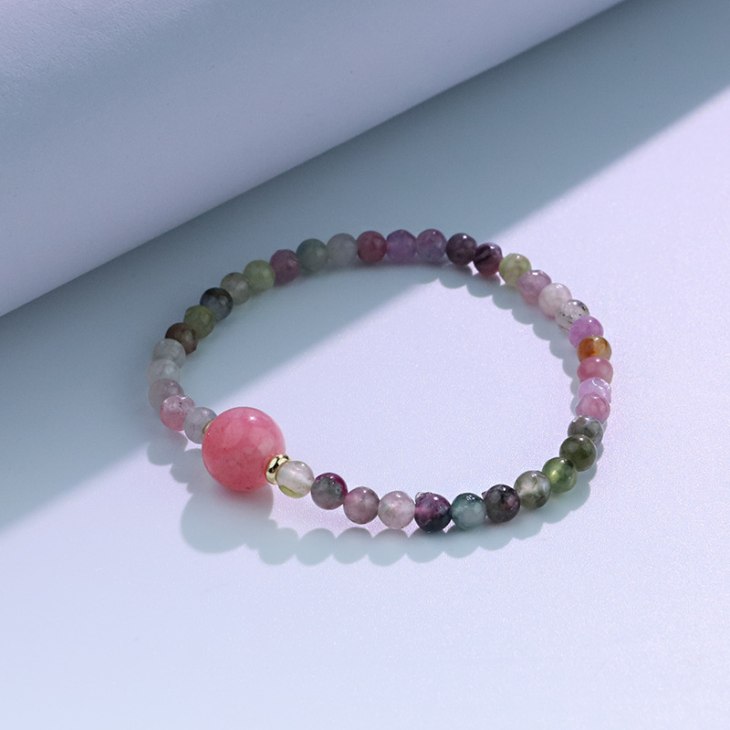 Pulseras elásticas de cristal de tormalina natural hechas a mano de nicho nuevo nuevo estilo chino pulseras de alto nivel de estilo chino joyería de mano