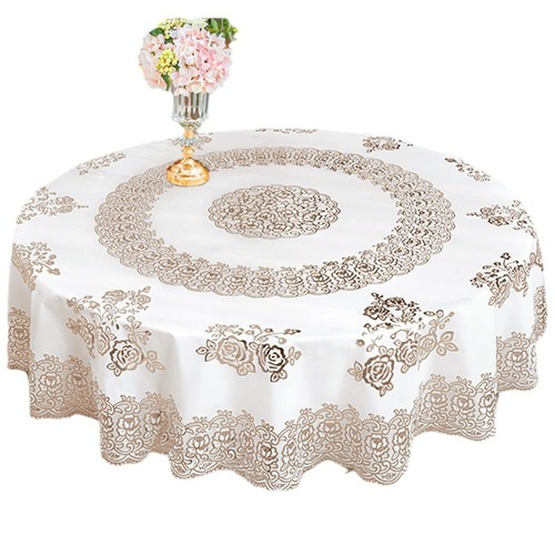 Thickened Large Round Tablecloth Waterproof Heatproof Oilproof PVC Tablecloth European Gold Foil Hotel Home Use Round Dining Tablecloth