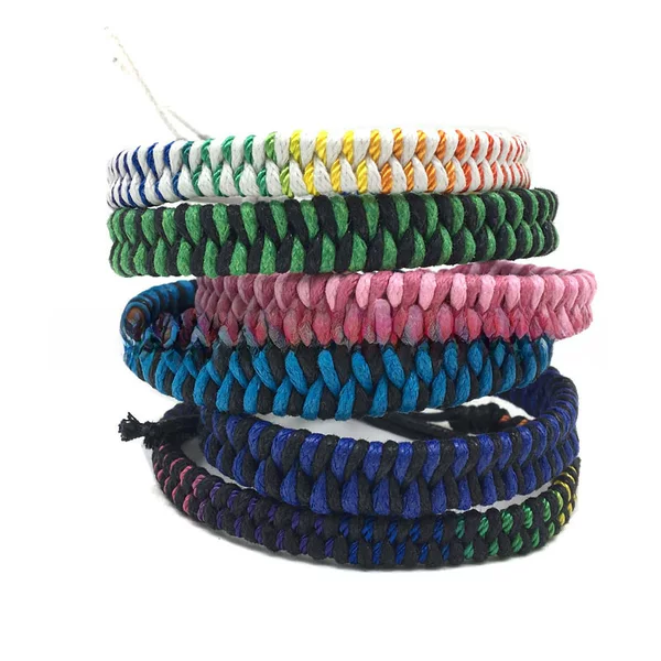 Cross-Border E-Commerce Supply Amazon Colorful Cotton Wax Rope Wrist Strap Hand-Woven Two-Color Fishtail Bracelet