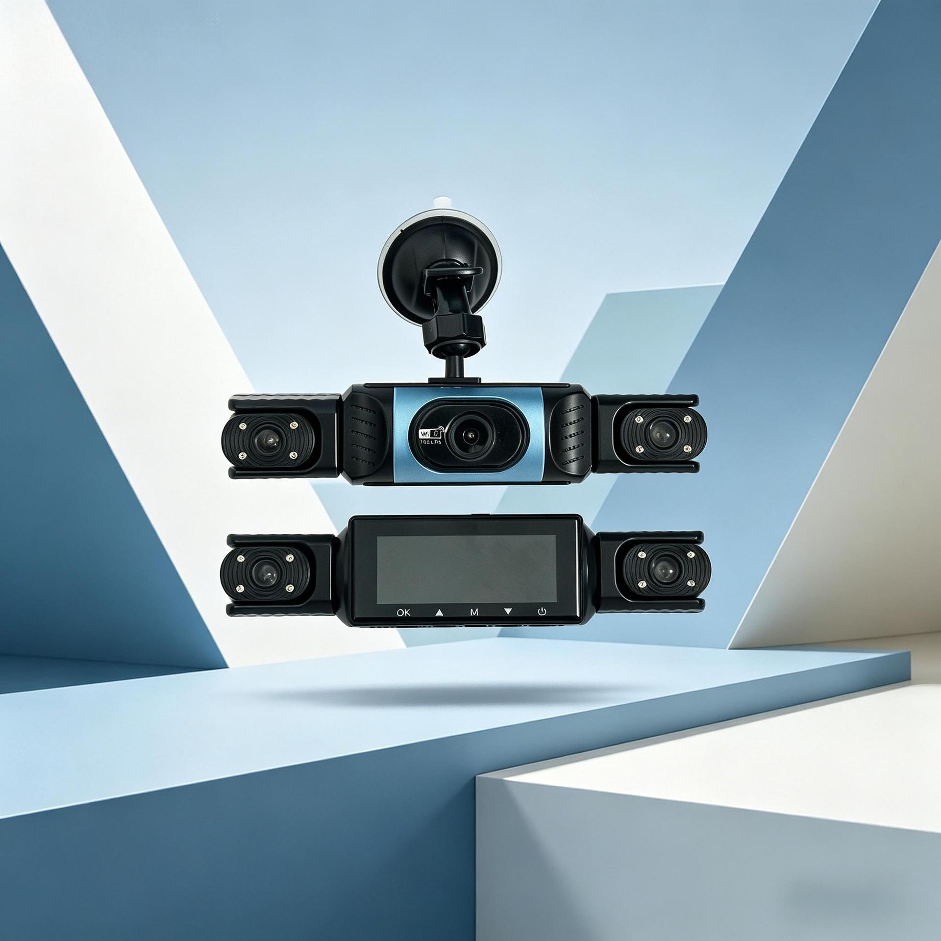 Ride-sharing vehicle three-camera dashcam with collision detection, loop recording, wide-angle night vision car recorder