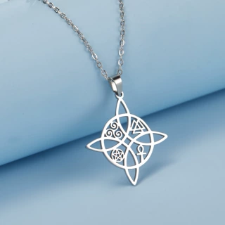 Valknut Triskelion A巫术女巫结女式凯尔特结十字架不锈钢项链
