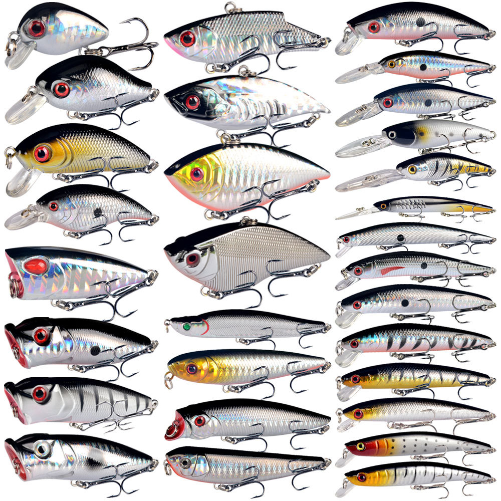 30-piece classic minnow lure set, mixed hard lures for fishing, artificial bait combination for bass