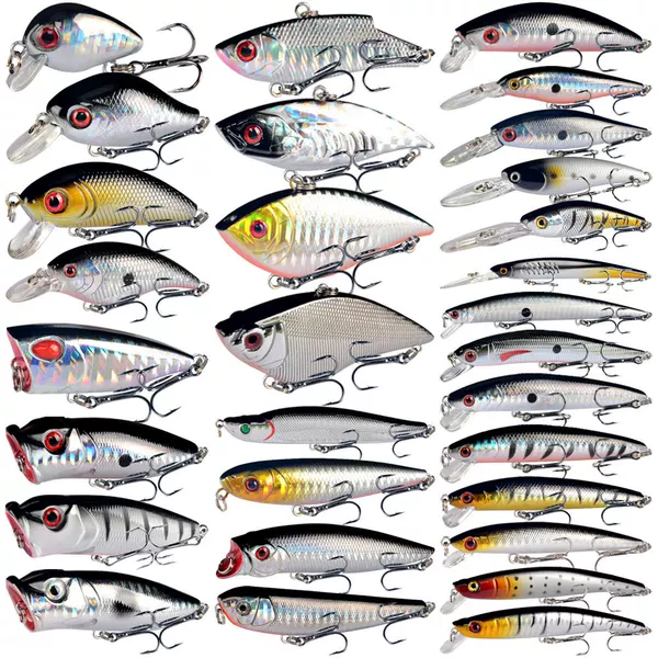 30-piece classic minnow lure set, mixed hard lures for fishing, artificial bait combination for bass