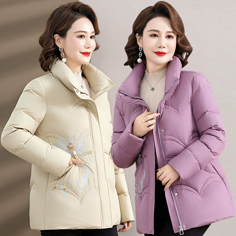 Мама пуховик модный зимний женский толстый белый утиный бархатный хлопчатобумажный пальто с высоким воротником