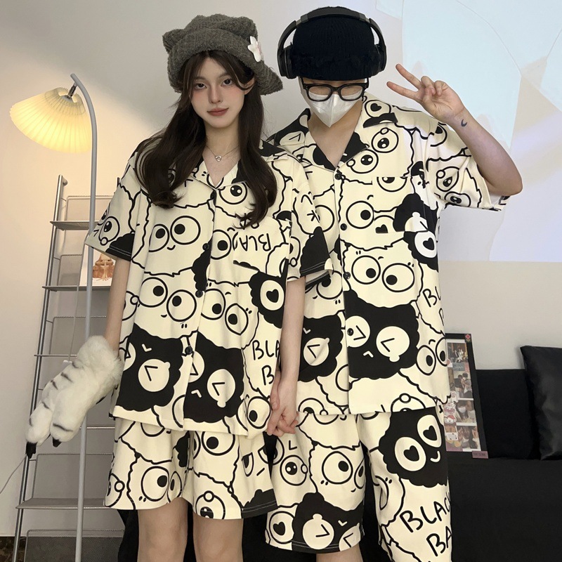 Japanese Couple Pajamas Women's Summer Short-Sleeved Shorts Pure Cotton Korean Style Large Size Men's Home Clothes Spring & Fall Thin Suits
