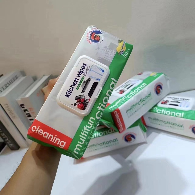 Big Rooster Cleaning Kitchen Wipes Large Pack 80 Sheets Extra Large Thickened Multi-Purpose Cleaning Wipes Degreasing and Decontamination No-Rinse