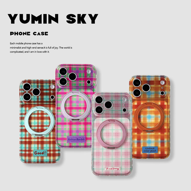 Colorful Plaid 360-Degree Rotating Stand Suitable for Apple 17 Pro Max Phone Case iPhone 16 Color-Blocking 13 Female X Colorful Plaid 360-Degree Rotating Stand Suitable for Apple 17 Pro Max Phone Case iPhone 16 Color-Blocking 13 Female X