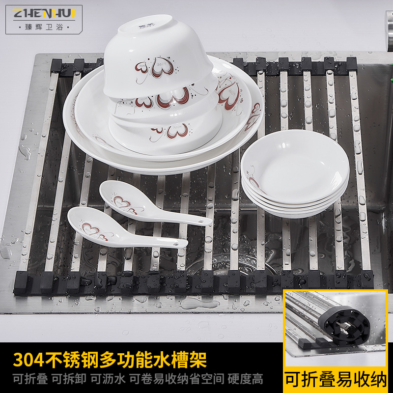 Bastidores de drenaje de silicona filtro de agua rack 304 de almacenamiento de cocina plegable de acero inoxidable fregadero tazón y palillos rack