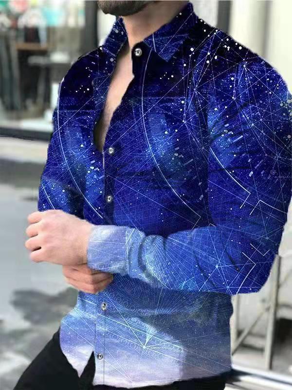 跨境外贸新款男3D印花欧美休闲街潮数码印花长袖衬衫男款修身衬衣|undefined