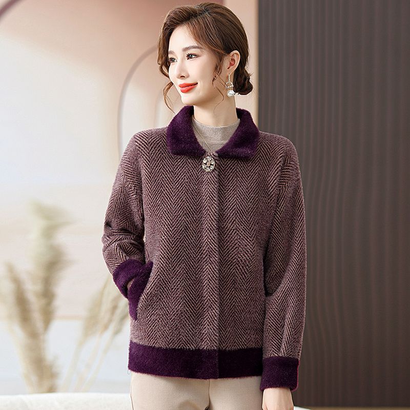 中年妈妈毛呢外套时尚高贵厚水貂大衣短款中老年女装秋冬装新款