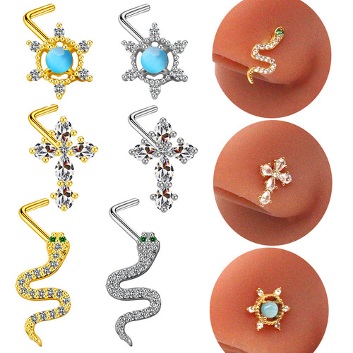Gaibei European and American cross-border stainless steel navel button navel ring navel nail navel ornament small snake nose nail nose ring heart-shaped tongue nail