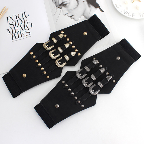 Retro fashion elastic wide girdle women's elastic waistband dress shirt decorative waist skirt belt available in two colors
