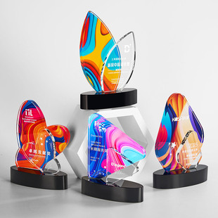 Colorful Crystal Trophy Production Creative Special-Shaped Engraving Outstanding Employee Medal Souvenir Annual Meeting Award Ornaments