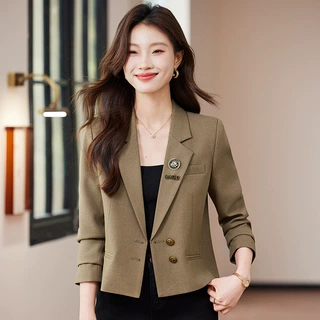 韩版咖啡色新款小西装外套短款气质小个子上衣通勤西服女厂家批发