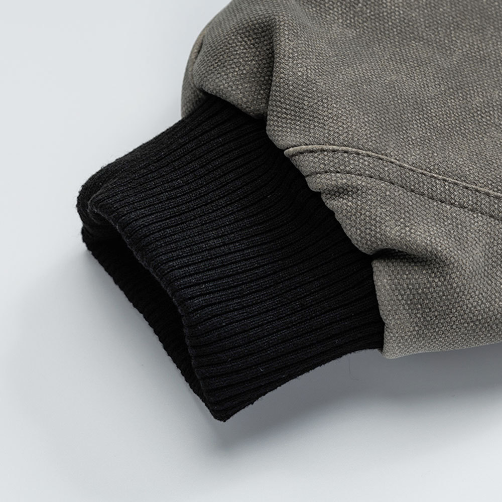 Punk Vintage Canvas Workwear Jacket For Men, Color-Block Turn-Down Collar, Loose Casual Deconstructed Zipper Design,_voghion.com