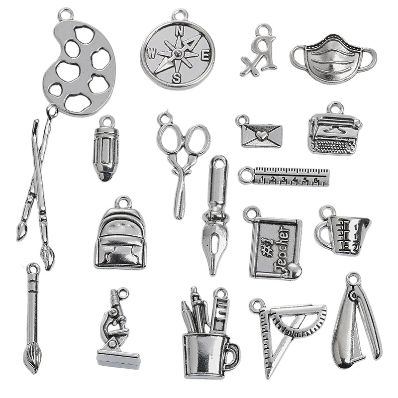 Wholesale 20 Graduation Season and School Supplies, Antique Silver Accessories, DIY Bracelets, Necklaces and Handicrafts