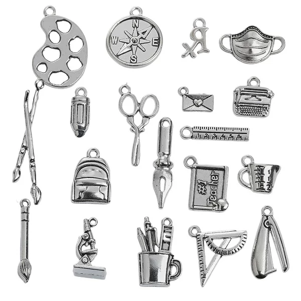 Wholesale 20 Graduation Season and School Supplies, Antique Silver Accessories, DIY Bracelets, Necklaces and Handicrafts