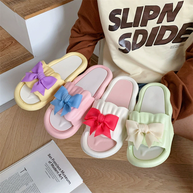 Slide, slippers, summer cute footwear platform with bow, wholesale