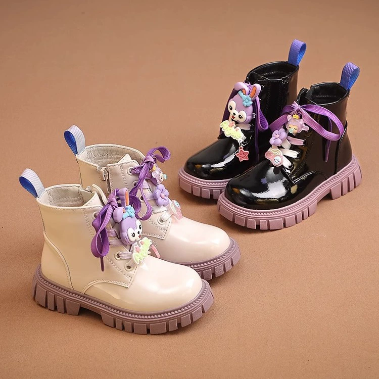 2023 Новые осенне-зимние ботинки принцессы Martins из натуральной кожи для девочек, обувь из двух хлопков, Детские ботильоны на флисовой подкладке