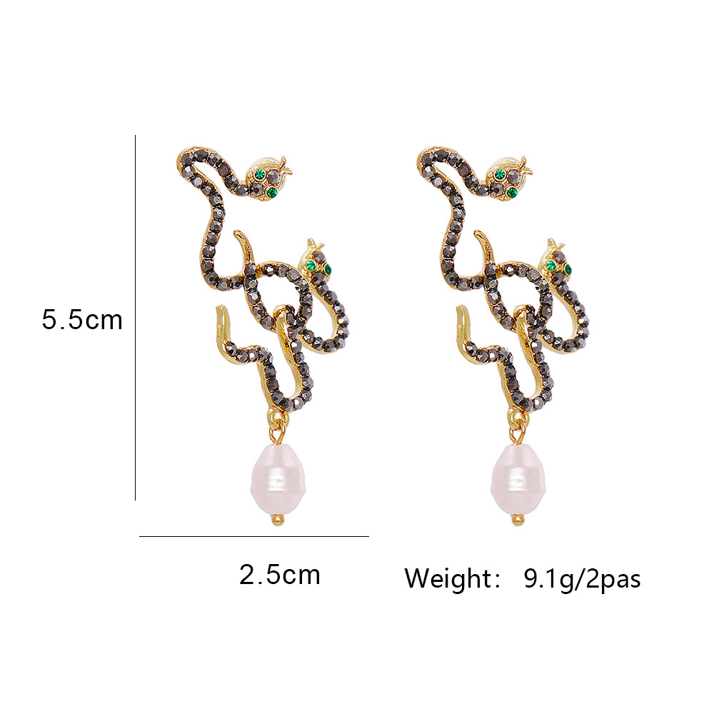 New Style Earrings Snake Shape Diamond Pearl Earrings Earrings Personalized Wholesale display picture 1