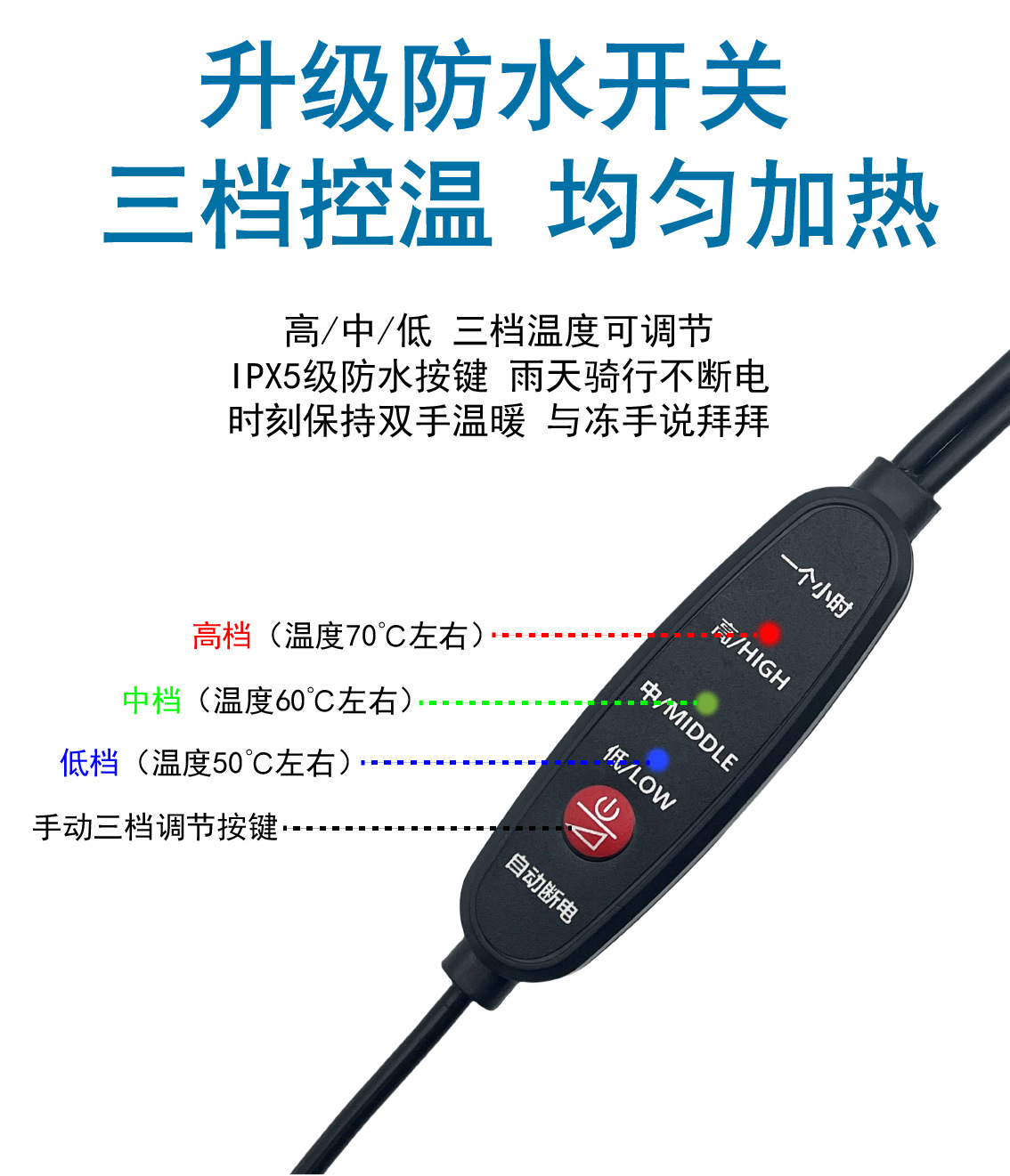 Winter Electric Vehicle Heated Handlebar Covers, Cycling Warm Electric Heated Gloves, Universal Electric Heated Handlebar Covers for Electric Bikes