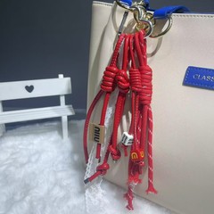亚马逊miu系百搭PU皮革挂绳包包挂饰配件diy纯手工编织钥匙扣挂件