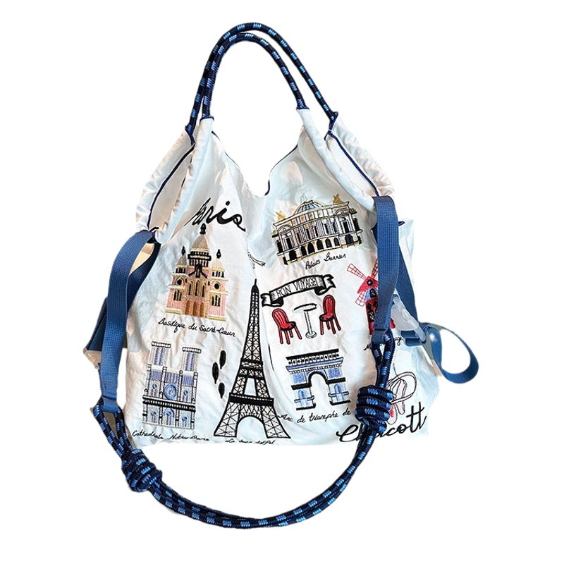 Nueva torre de hierro cadena de bolas bordado bolsa de compras de nylon de gran capacidad bolsa de mensajero del hombro bolsa de protección del medio ambiente portátil