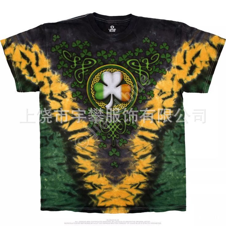 2026 New Trendy Fashion Irish Flag Color Clover Celtic Knot Tie-Dye T-Shirt