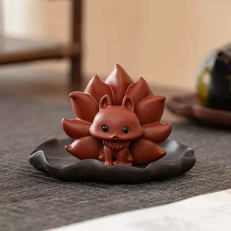 宜兴原矿紫砂壶手工创意可爱茶宠物蒜鸟摆件茶玩可养九尾狐茶玩