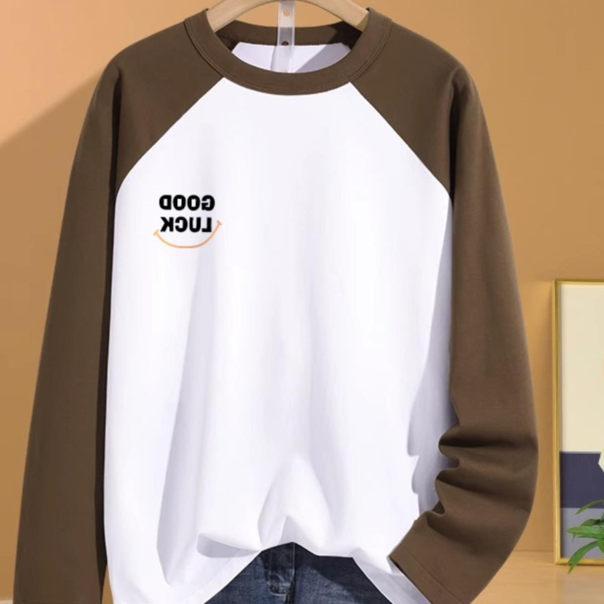 Clothes for teenagers, long sleeved t-shirt, men's shoulder shirt, spring and autumn 22 trendy brand cotton round neck_voghion.com