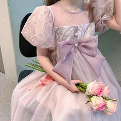 女童連衣裙夏裝2024新款韓版洋氣兒童裙子夏季小女孩蓬蓬紗公主裙