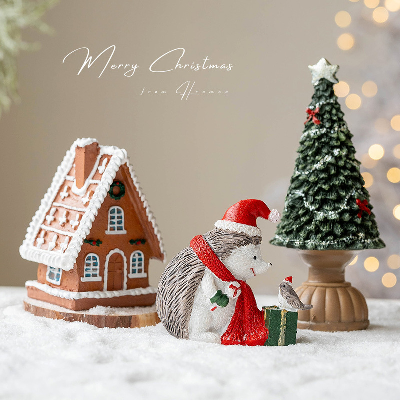 クリスマスのデスクトップ装飾装飾クリスマス樹脂ミニクリスマスツリーの小さな家装飾写真道具|undefined