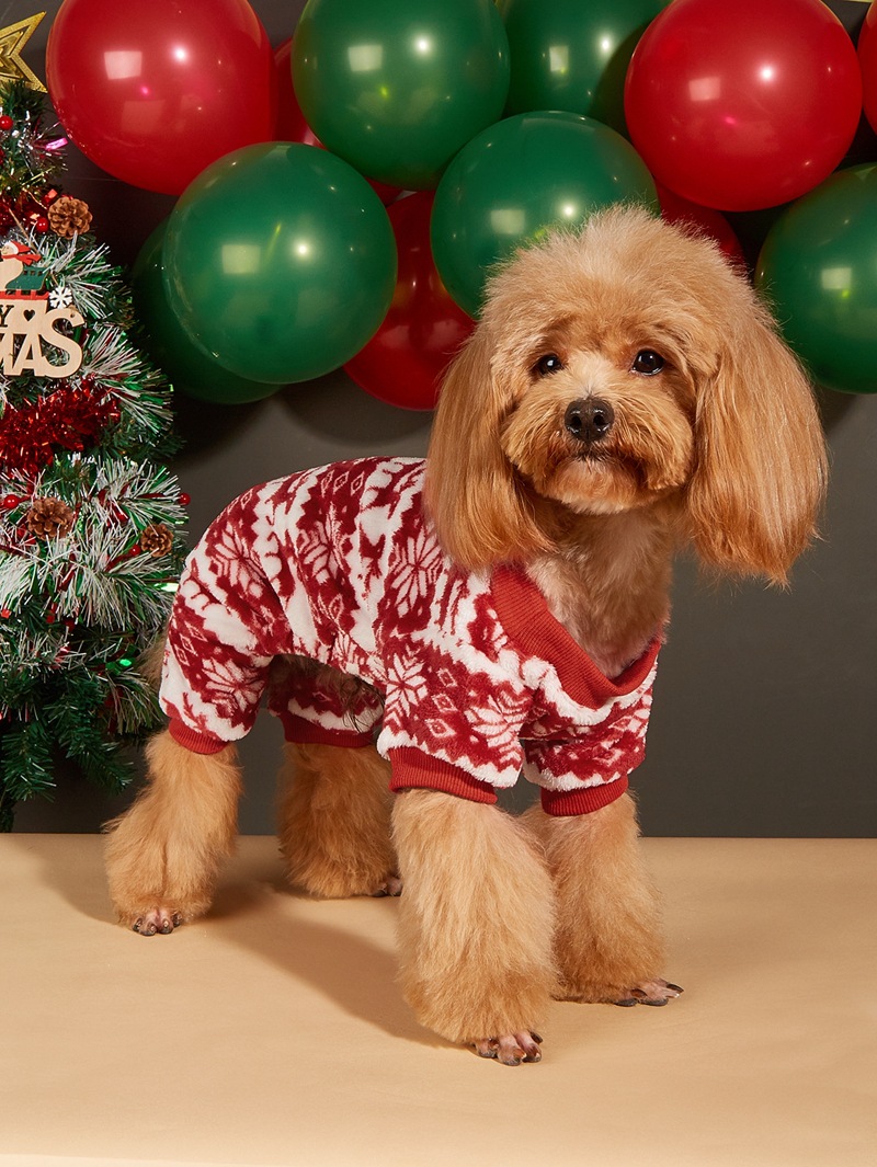 Christmas dog hat coral velvet round neck pullover Christmas dog four-legged fleece coat_voghion.com