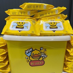 小蜂の赤ちゃんの手の口のウェットティッシュは小さい黄色のアヒルのウェットティッシュの収納箱を送って携帯して清潔なウェットティッシュのメーカーの卸売りを収納します。