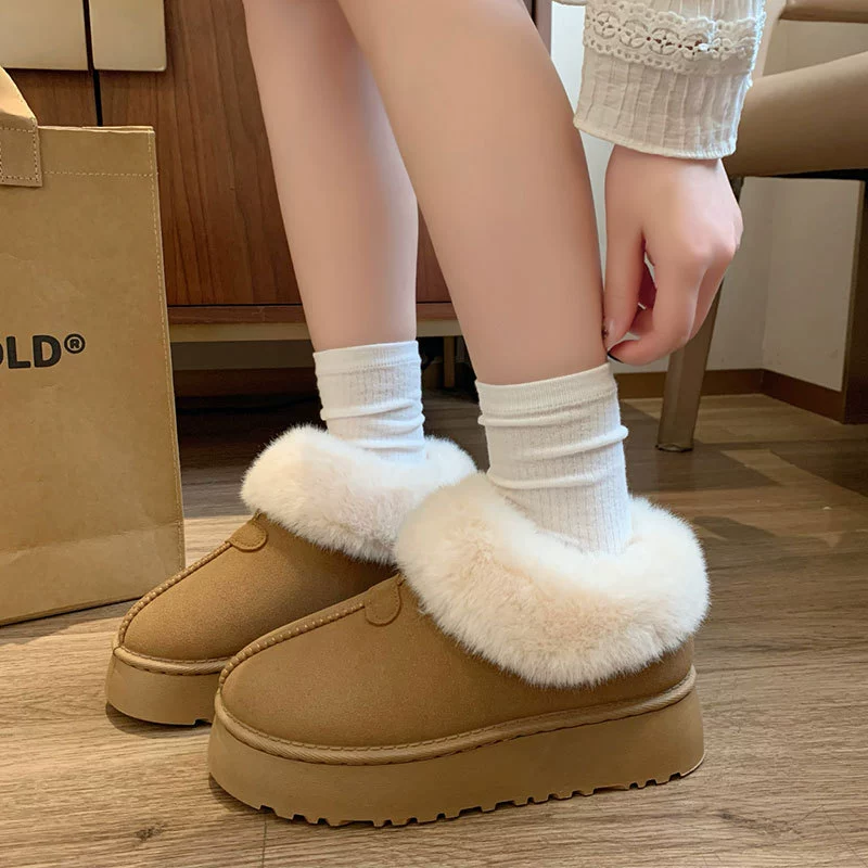 Низкая шерсть меховые снежные сапоги женские зимние 2024 новые толстые подошвы нескользящие хлебные туфли бархатные толстые теплые хлопчатобумажные туфли