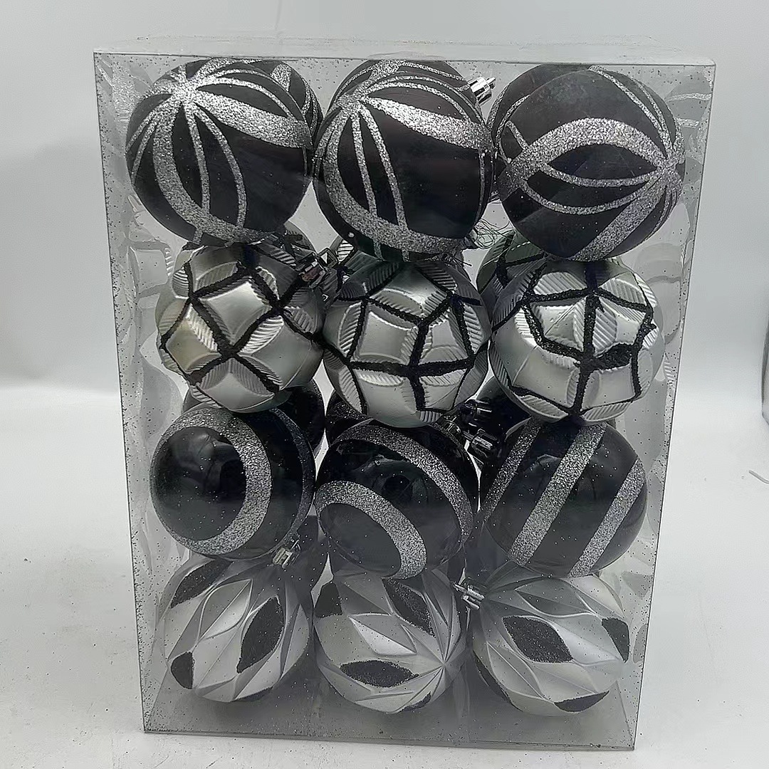 Bola de Navidad Juego de 6cm 24 Juego de oro negro en forma especial Juego de adornos de árbol de Navidad Bola de decoración de atmósfera de centro comercial de plata negra