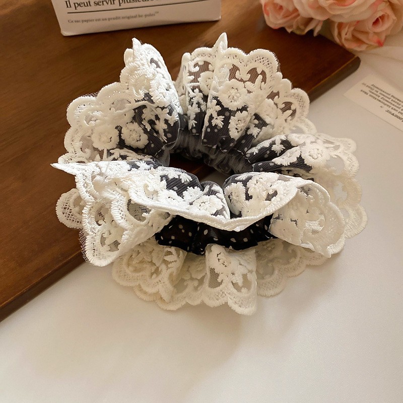 Encaje lazo para el cabello de intestino grueso de doble capa ins coreanos cuerda para el cabello de intestino grueso fresco y dulce en la parte posterior de la cabeza accesorios para el cabello femenino