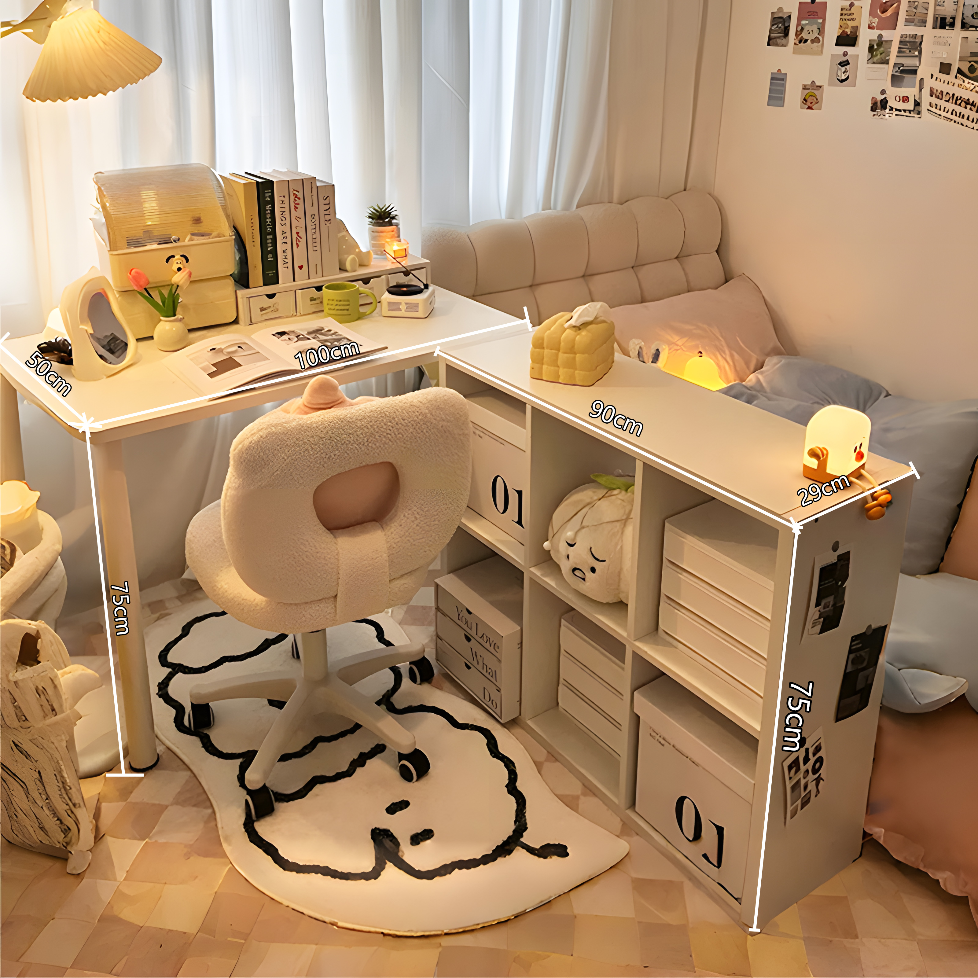 [6칸으로 구성된 테이블과 캐비닛 조합이 더 할인됩니다! 】높이 75cm 웜화이트