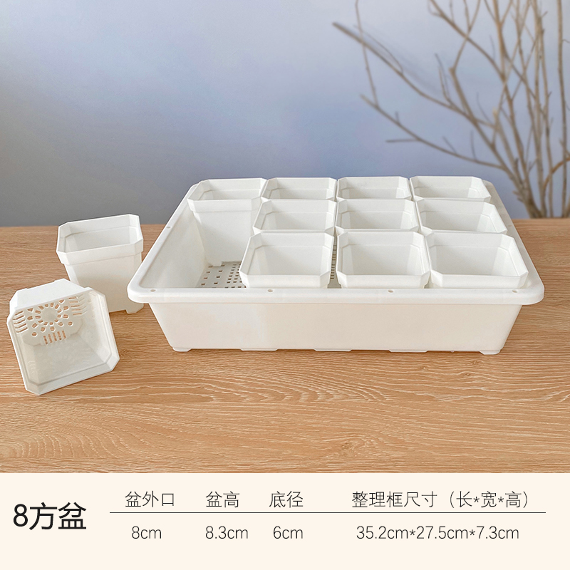 플라스틱 - 흰색 두꺼운 8구 세면대 12개 + 흰색 정리함, 프레임 바닥이 비어 있음 - 환경 친화적인 플라스틱