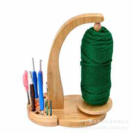 跨境木质线轴架磁吸可旋转绕线器毛线收纳架实木钩针置物架纱线架