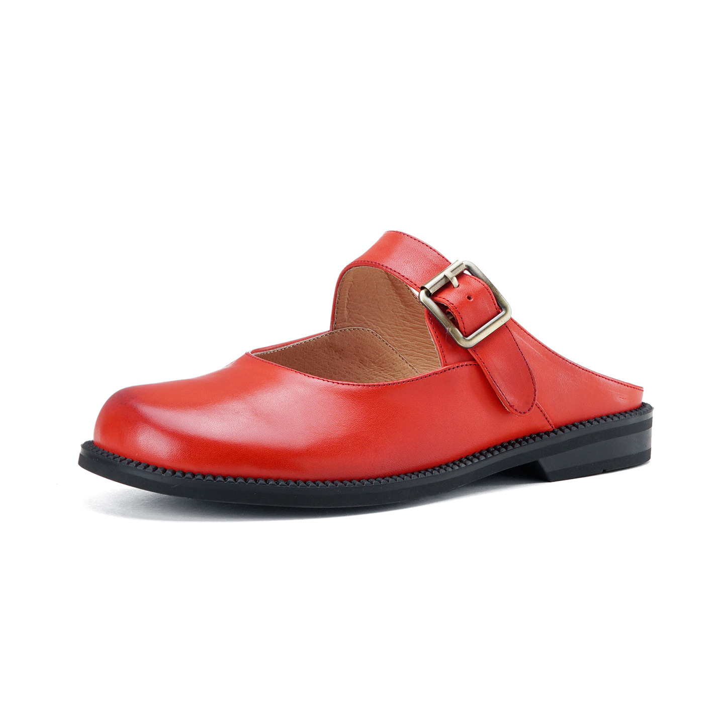 Dép sandal nữ da bò mũi trùm đế bằng, quai chéo chạm trổ cổ điển — đen chi tiết 32