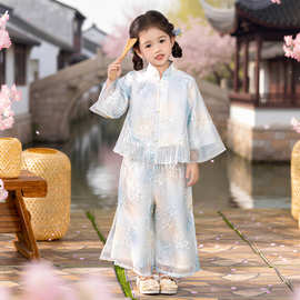 女童唐装国学风新中式新款儿童汉服盘带绣套装中国风六一表演服女