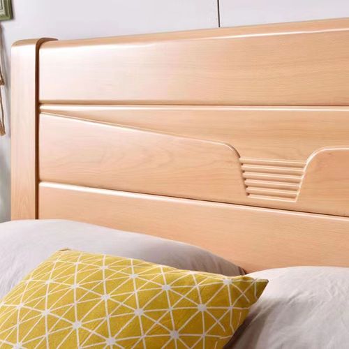 Beech wood solid bed 1.8 meters modern minimalist 1.5 meters master double bed with storage high box bed in natural wood color large wedding bed