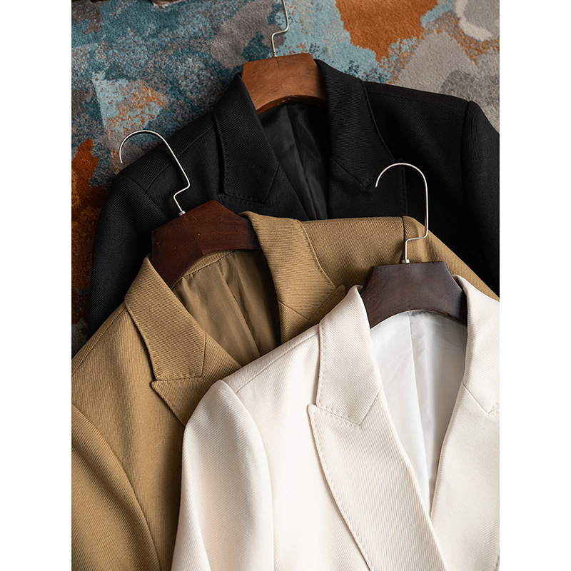 Ready Stock Manufacturer Wholesale New Pure Color Single-Breasted Handmade Arch Pin Double-Breasted Silhouette Silk Wool Suit Jacket for Women