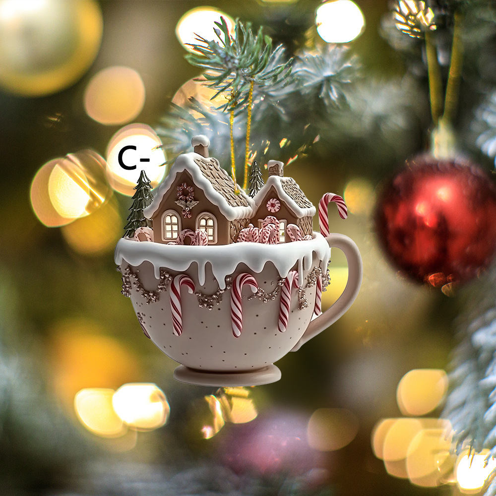 Colgante de Navidad transfronteriza casa de nieve colgante de automóvil taza de café colgante colgante acrílico colgante de interior de automóvil colgante mochila