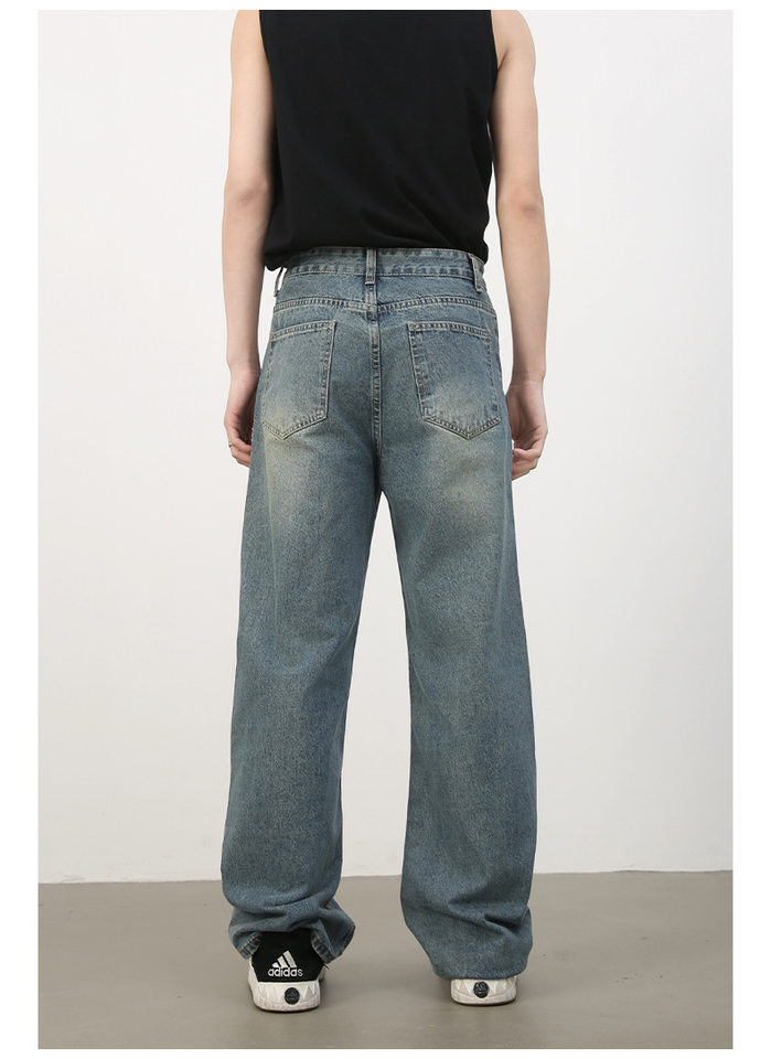 Quần jean nam ống rộng suông thẳng phong cách Mỹ, denim wash đơn giản — màu xanh, màu xanh nhạt chi tiết 18