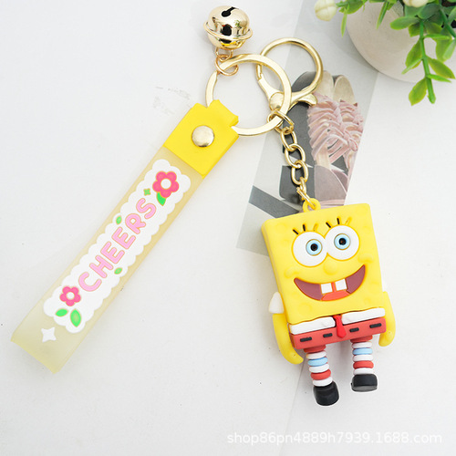 Spongebob key chain pendant cartoon doll cute doll couple school bag glue key chain pendant
