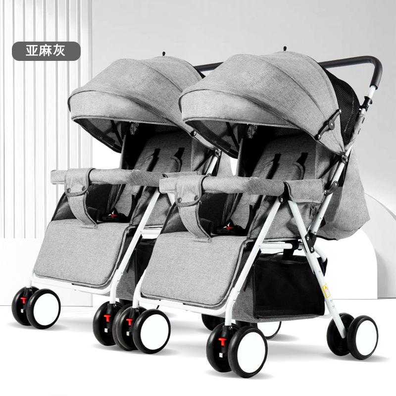 Cochecito doble con nuevo diseño, absorción de impactos bidireccional, se puede sentar y reclinarse, cochecito de bebé con vista alta, cochecito plegable